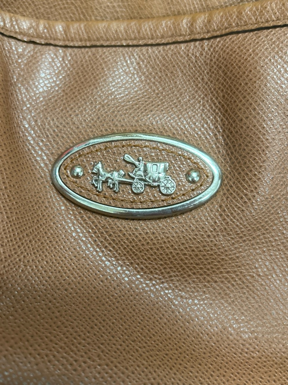 Coach Brown Leather Double-Handle Tote with Metal Logo - Picture 4 of 5